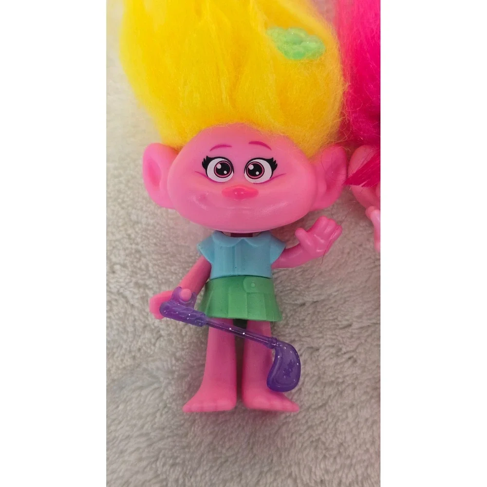 DreamWorks Trolls Poppy and Smidge Mini Figures Lot of 2 Pink Yellow Hair Doll